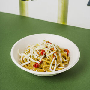 Tonnarello con Crema di Melanzane, Pomodori Confit & Ricotta Salata